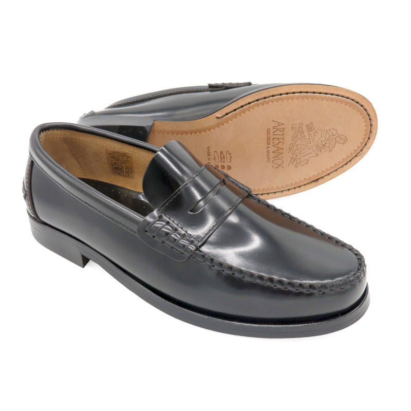 Herren Business Schuhe Slipper mit Ledersohle Goodyear Rahmengenäht schwarz 800 Latino Loafer Spanien