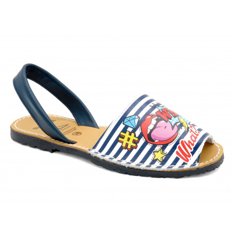 Avarca Damen Sandalen Leder Menorca Sommerschuhe blau Comics bunt MADE IN SPAIN