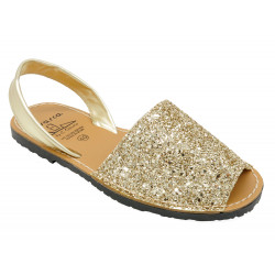 Women's Flat Sandals Glitter Summer Shoes Avarca Menorquina, sequins gold 275 - Made in Spain