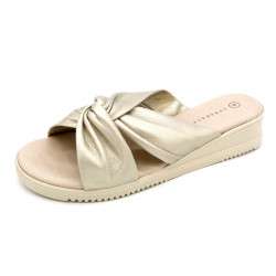 Women's Wedge Sandals Leather Summer Shoes with soft-padded Leather insole, beige - Made In Spain