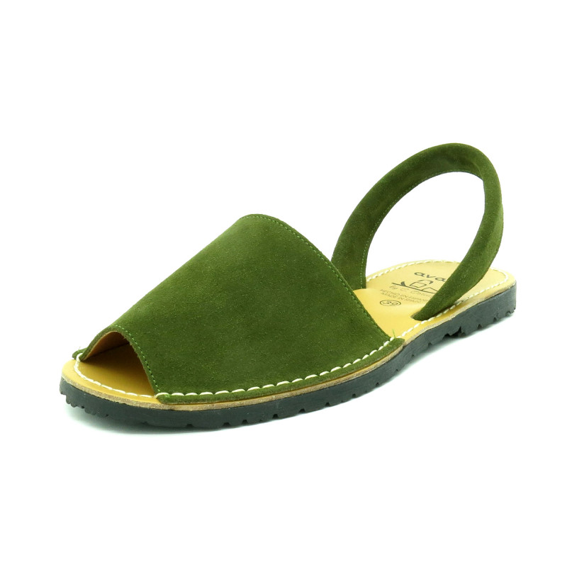 Avarca Women's Flat Sandals Suede Leather Summer Shoes Abarca Menorquina green khaki - MADE IN SPAIN