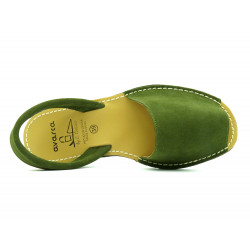 Avarca Women's Flat Sandals Suede Leather Summer Shoes Abarca Menorquina green khaki - MADE IN SPAIN