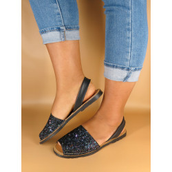 Spanische Avarcas Damen Sandalen Strand Schuhe Sommerschuhe mit Glitzer Glitter Pailetten