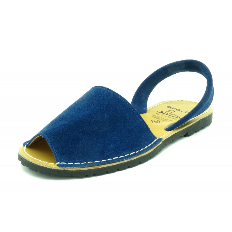 Avarca Women's Flat Sandals blue navy Suede Leather Summer Shoes Abarca Menorquina - MADE IN SPAIN