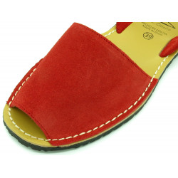 Avarca Women's Flat Sandals red Suede Leather Summer Shoes Abarca Menorquina - MADE IN SPAIN