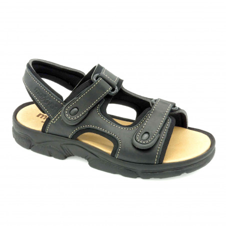 Herren Leder Sandalen Sommerschuhe Klettverschluss Riemchen Echtleder Fußbett schwarz Morxiva Casual