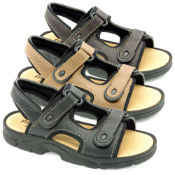 Herren Leder Sandalen Sommerschuhe Klettverschluss Riemchen Echtleder Fußbett schwarz braun beige