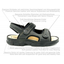 Herren Sandalen schwarz Leder Wandersandalen Klettverschluss Echtleder Decksohle weich gepolstert Casual 7001 outdoor sandalen