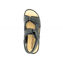 Men's Leather Sandals Summer Shoes with Self-Fastening Straps & Leather Footbed black Morxiva Casual