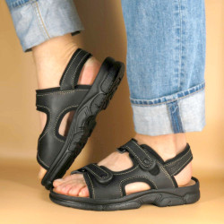 Herren Leder Sandalen Sommerschuhe Klettverschluss Riemchen Echtleder Fußbett schwarz Morxiva Casual