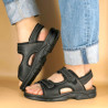 Men's Leather Sandals Summer Shoes with Self-Fastening Straps & Leather Footbed black Morxiva Casual