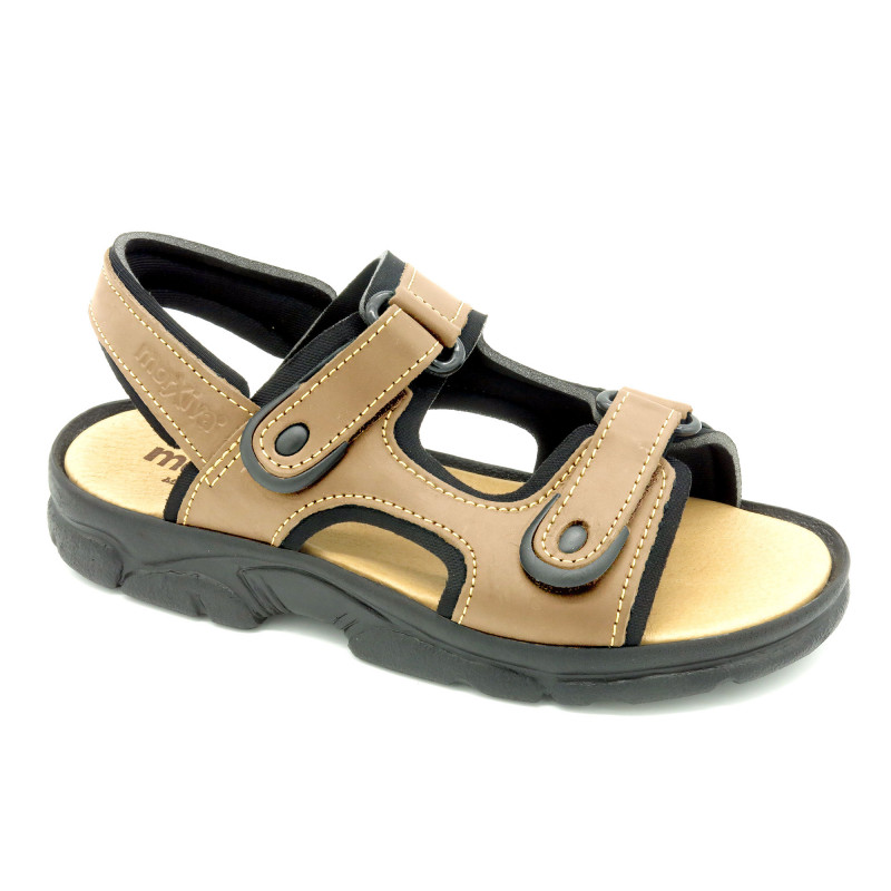 Herren Leder Sandalen Sommerschuhe Klettverschluss Riemchen Echtleder Fußbett beige camel Morxiva Casual