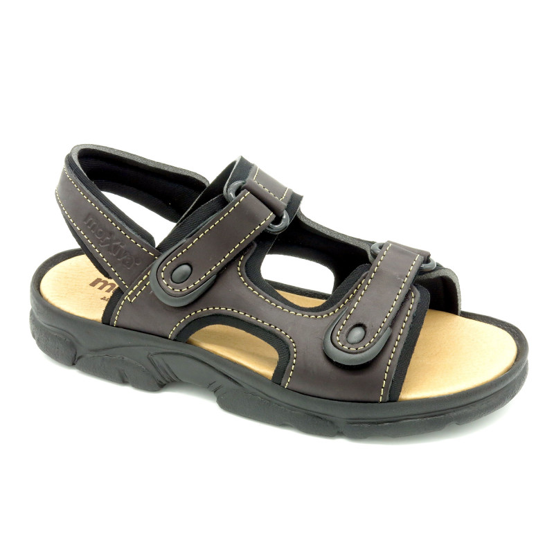 Herren Leder Sandalen Sommerschuhe Klettverschluss Riemchen Echtleder Fußbett dunkel braun Morxiva Casual