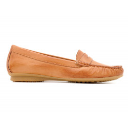 Women's Loafer Leather Moccasin light brown Pull-On Summer Shoes comfort lightweight