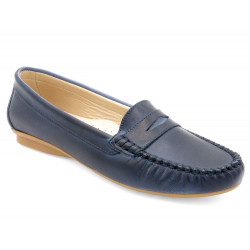 Women's Loafer navy blue Leather Moccasin light Pull-On Summer Shoes comfort lightweight