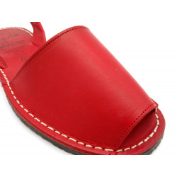 Avarca Women's Flat Sandals red Leather Menorquina Summer Shoes Abarca Spain spanish