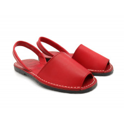 Avarca Women's Flat Sandals red Leather Menorquina Summer Shoes Abarca Spain spanish