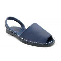 Damen Sandalen Leder blau Avarca Menorquina Sommerschuhe flach offen Abarca Sandaletten gleichtönig gleichfarbig monochrom