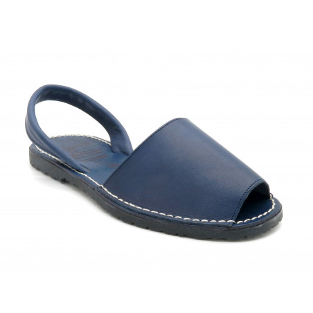 Damen Sandalen Leder blau Avarca Menorquina Sommerschuhe flach offen Abarca Sandaletten gleichtönig gleichfarbig monochrom