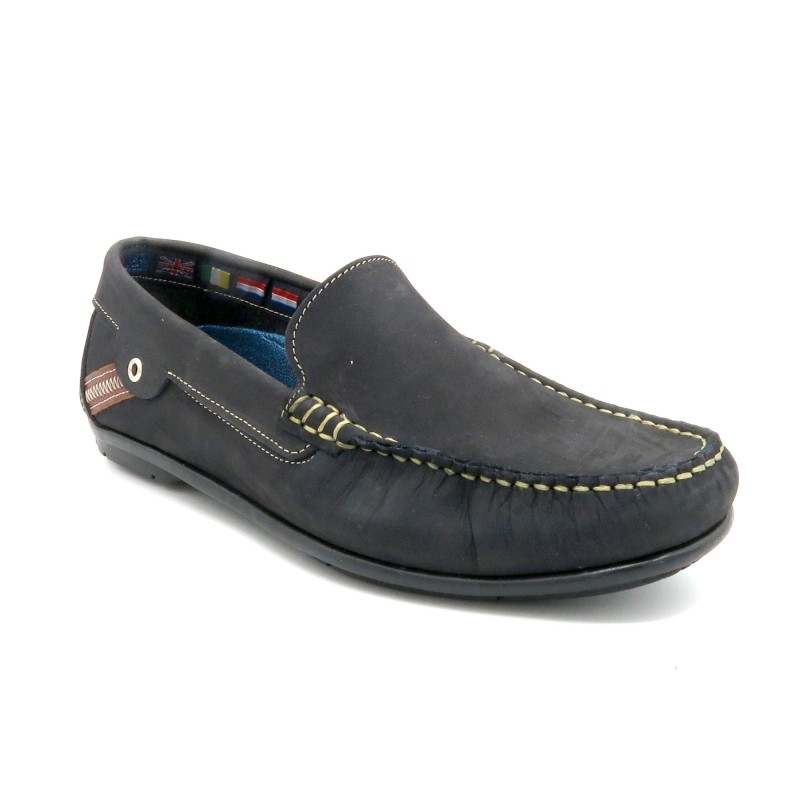 Herren Mokassin Nubuk Leder Slip-On Halbschuhe Echtleder navy blau Schlupfschuhe Loafer Pull-On Schuhe Casual 106