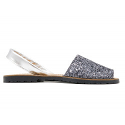 Women's Flat Sandals Glitter Leather Strap Avarca Summer Shoes grey