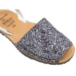 Women's Flat Sandals Glitter Leather Strap Avarca Summer Shoes grey