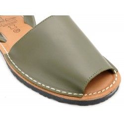 Avarca Women's Flat Sandals Leather Avarcas Menorquina khaki green soft padded leather insole Spanish Made In Spain summer shoes
