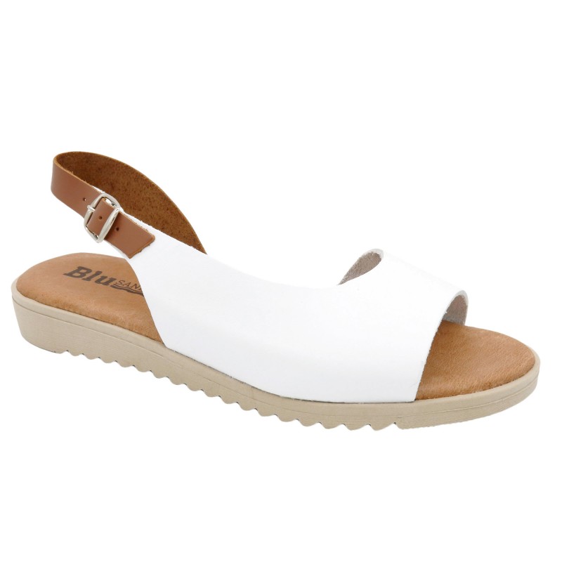 Damen Leder Sandalen weiß Sommerschuhe Echtleder Decksohle Keilabsatz sandaletten leicht offen bequem reduziert sale