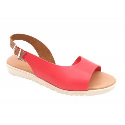 Women's Leather Wedge Sandals red Summer Shoes soft Leather Footbed