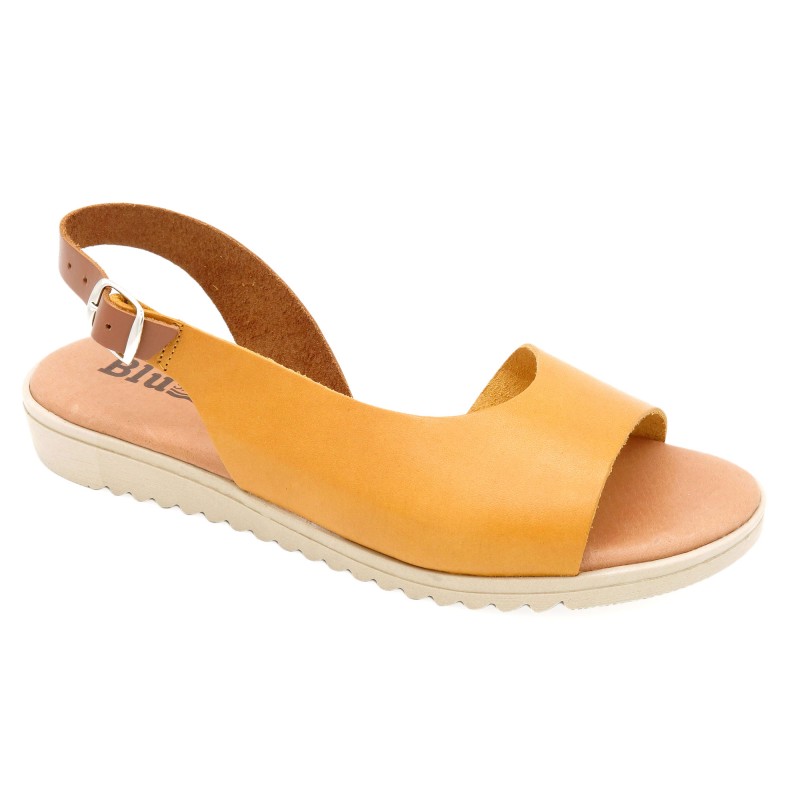 Damen Leder Sandalen Keilabsatz Sommer Schuhe Echtleder Fußbett gepolstert, gelb - BluSandal - Made In Spain