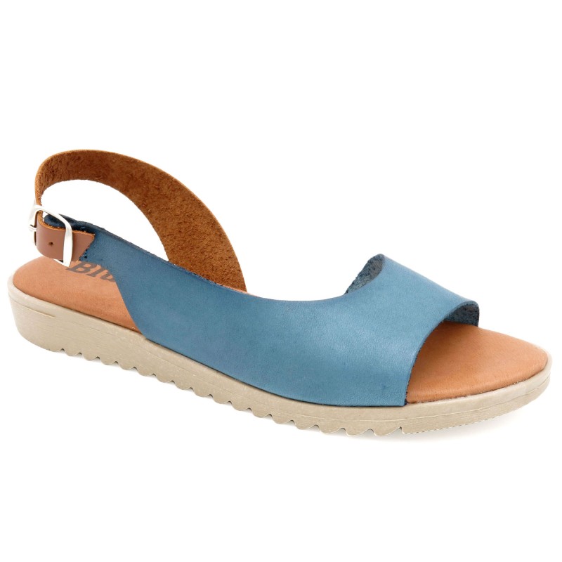 Damen Leder Sandalen Keilabsatz Sommer Schuhe Echtleder Fußbett gepolstert, blau - BluSandal - Made In Spain