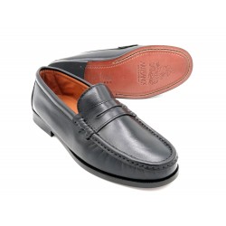Herren Slipper Leder Business Schuhe Penny Loafer schwarz Ledersohle Rahmengenäht Made In Spain