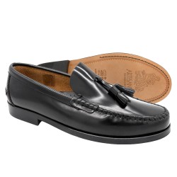 Herren Slipper Leder Business Schuhe Tassel Loafer Ledersohle Rahmengenäht schwarz quasten-schuhe