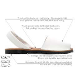 Damen Leder Sandalen weiß Avarca Menorquina Sommerschuhe Echtleder Decksohle weich gepolstert Ortuno Spanische Schuhe