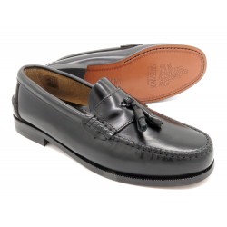 Herren Business Schuhe schwarz Leder Slipper Ledersohle Rahmengenäht Tassel Loafer klassisch handgefertigt elegant Quasten