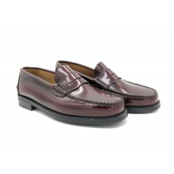 Men's Penny Loafer burgundy Leather Pull-On Dress Shoes Goodyear Welted Rubber Soles MADE IN SPAIN marttely latino