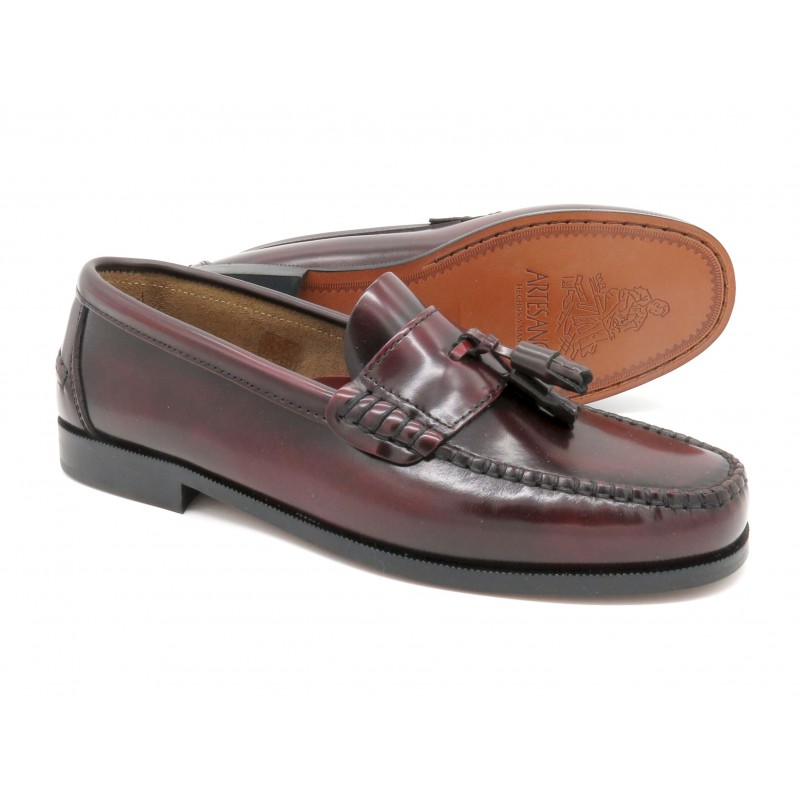 Men's Tassel Loafer burgundy Leather Pull-On Dress Shoes goodyear Welted Leather Soles Latino Marttely made-in-spain