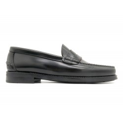 Men's Penny Loafer black Leather Pull-On Dress Shoes Welted Rubber Soles - MADE IN SPAIN