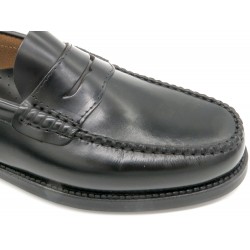 Men's Penny Loafer black Leather Pull-On Dress Shoes Welted Rubber Soles - MADE IN SPAIN