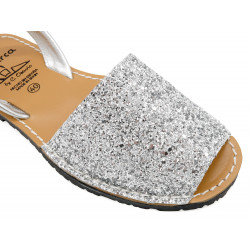 Avarca Women's Flat Sandals silver Glitter Leather Summer Shoes