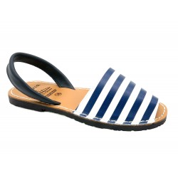 Women's Flat Sandals Leather Avarcas, blue stripes 403 - Avarca Menorquina - Made in Spain