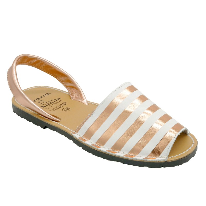 Women's Sandals Leather Avarca Menorquina Flat Shoes, rose-gold striped 403 - Avarca - Made in Spain