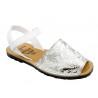 Avarca Girl's Sandals Leather Kid's Summer Shoes Abarca Menorquina silver flowers MADE IN SPAIN