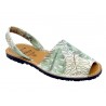 Women's Flat Sandals Leather Avarcas Summer Shoes light green leaves - Avarca Menorquina - Made in Spain