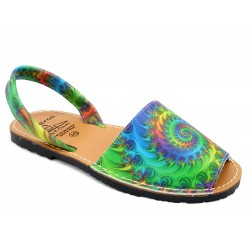 Women's Flat Sandals Leather Avarca Menorquina Summer Shoes colorful green MADE IN SPAIN