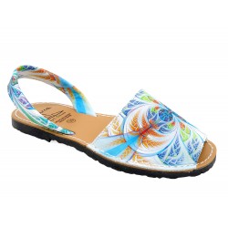 Women's Flat Sandals Leather Avarca Menorquina Summer Shoes colorful blue 334 MADE IN SPAIN