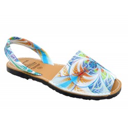 Women's Flat Sandals Leather Avarca Menorquina Summer Shoes colorful blue 334 C. Ortuño
