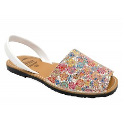 Women's Flat Sandals Leather Avarca Menorquina Menorca Shoes colourful flowers floral Made in Spain