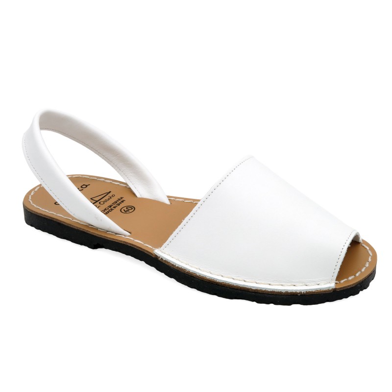 Women's Flat Sandals white Leather Avarca Menorquina Summer Shoes MADE IN SPAIN