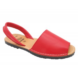Women's Flat Sandals red Leather Summer Shoes Abarca Avarca Menorquina MADE IN SPAIN